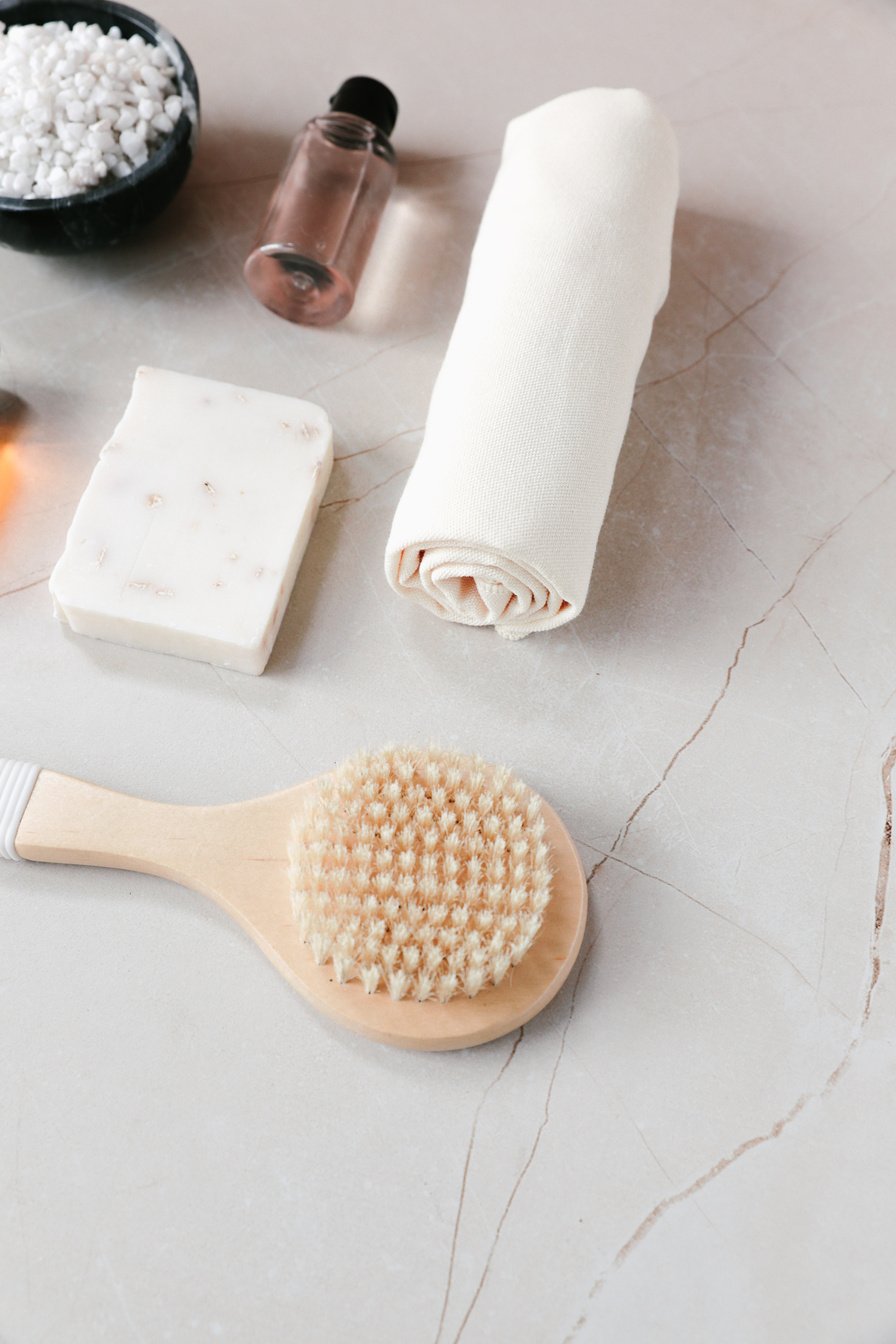 Various bath and spa objects on white background